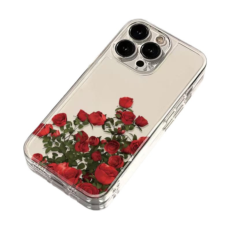 Art Red Rose para iphone16promax funda para teléfono móvil transparente Apple 15 anti-caída 14pro Japón y Corea 13x