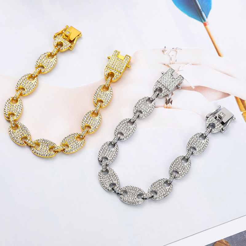 Environmentally friendly alloy hip-hop street style full of diamond pig nose Cuban bracelet, simple and personalized_voghion.com