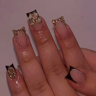 European and American Cross-Border Hot Selling French Wearable Nails Butterfly Dot Diamond Fake Nail Patch Manicure Wearable Nails Wholesale Nails