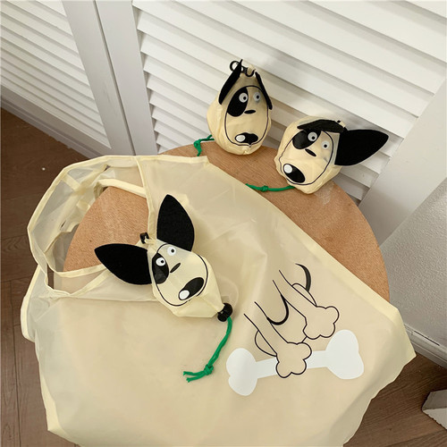 ins style simple cartoon puppy foldable shopping bag portable large capacity environmentally friendly bag handbag