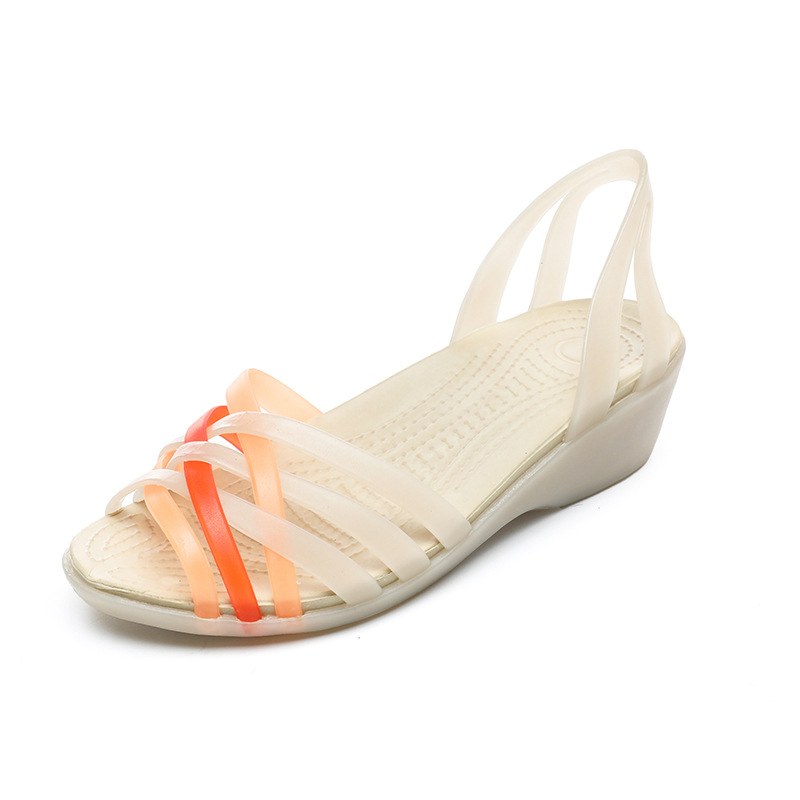 Sandalias de gelatina con tacón de cuña, nuevo modelo verano 2026, diseño de boca de pez con cristales, ideales para días lluviosos, sandalias de plástico, tacones altos.