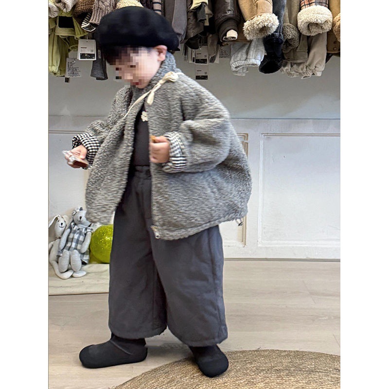 韩版儿童冬季新款洋气两面穿仿羊羔毛格子棉服男女宝宝加厚外套潮