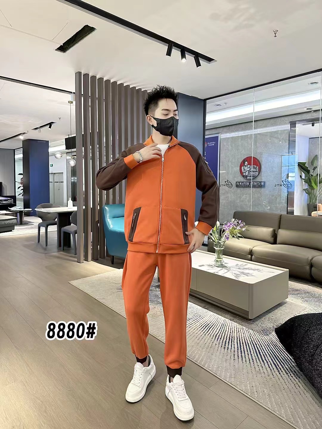 New Men's Autum High-End Stitching Contrasting Color Casual Suit Trendy Fashion Sports Handsome Jacket and Sweatpants Complete Set 2