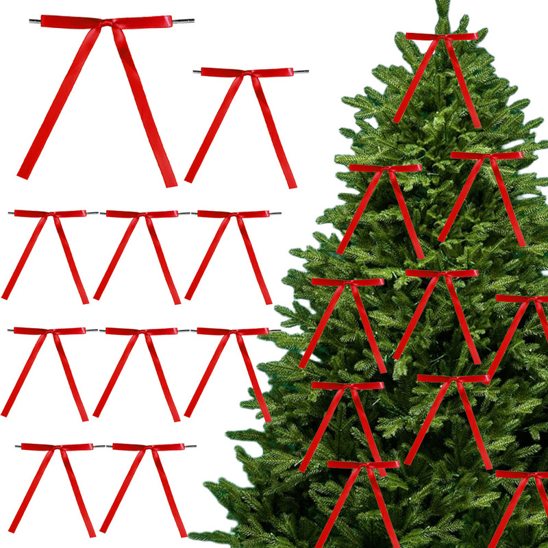 Cross-Border Christmas Wreath Hanging Satin Ribbon Bow Pendant Strap Fabric Door Hanging Christmas Tree Decorations