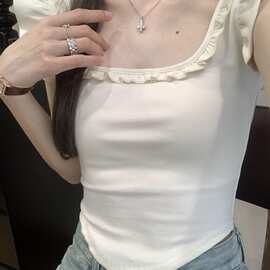 5206# 夏季新款 人棉 260克 夏季修身显瘦短款方领上衣女