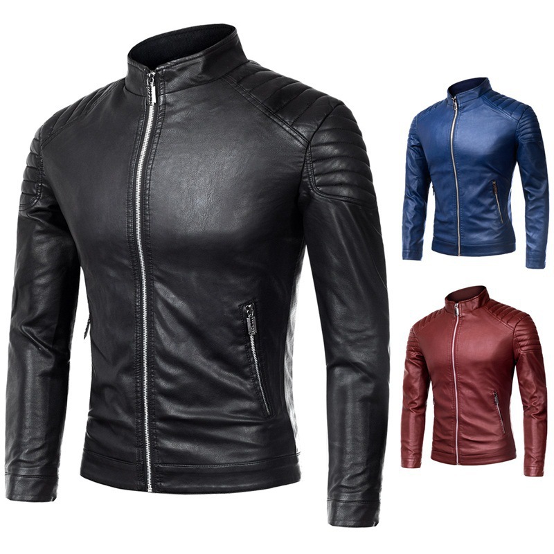 Spring and Autumn collar men's Korean version slim fit brand trendy lapel leather explosive handsome motorcycle jacket_voghion.com