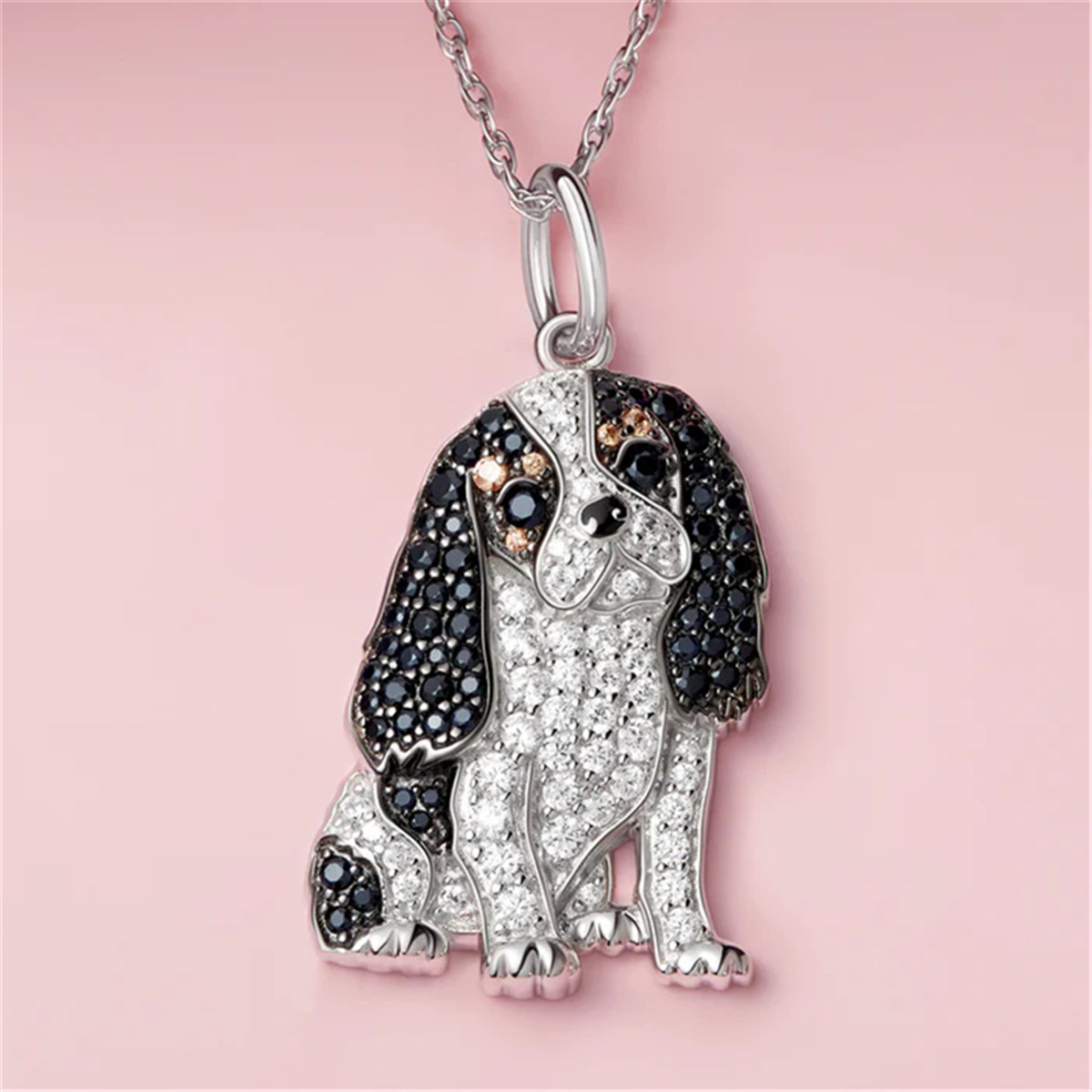 Artificial Crystal Inlay Material Cute Dog Artificial Crystal Zinc Alloy Cable Chain Pendant Necklaces Wholesale
