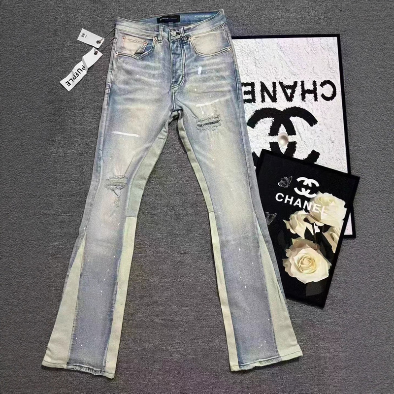 Trendy Purple Brand Vintage Splatter Paint Ripped Jeans High Street Washed Casual Fashion Flared Long Pants for Men Trendy Purple Brand Vintage Splatter Paint Ripped Jeans High Street Washed Casual Fashion Flared Long Pants for Men