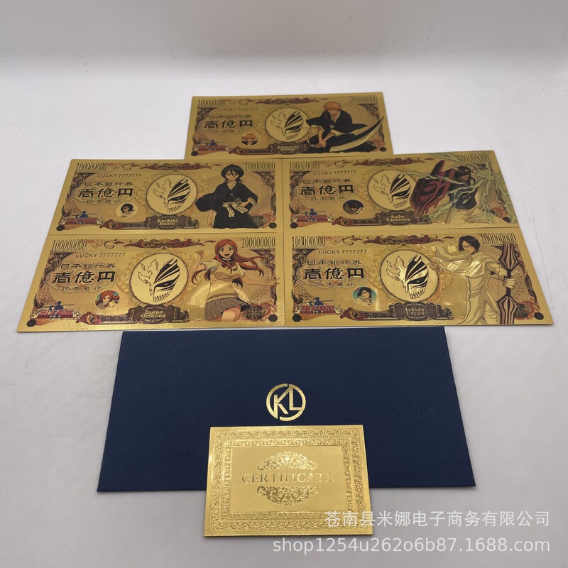 Japanese Classic Manga Bleach, Ichigo Kurosaki, and Other Gold Foil Plastic Banknotes, Horror Movie Cards, Collectible Factory Custom-Made