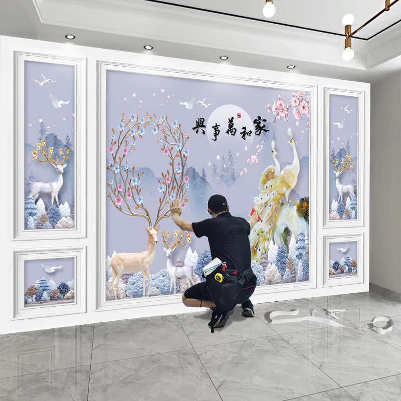 3d北欧电视背景墙布5d网红客厅卧室装饰墙画8d立体现代影视墙壁纸|undefined