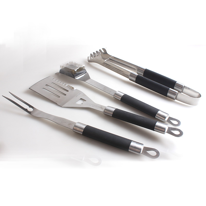 Herramientas de barbacoa de acero inoxidable barbacoa de tres piezas conjunto de cuatro piezas conjunto PP mango de plástico barbacoa conjunto de accesorios de fábrica