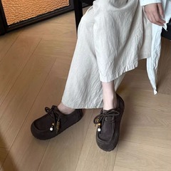 羊皮版~2025年新款复古风厚底系带乐福鞋女款百搭休闲一脚蹬单鞋