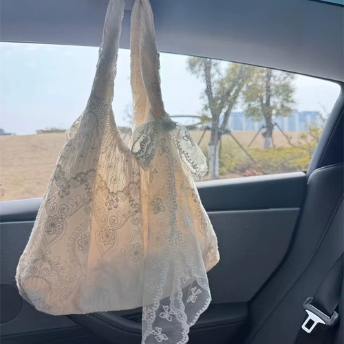 Korean small fresh lace flower canvas bag for women 2025 new large-capacity single-shoulder tote bag commuting underarm bag