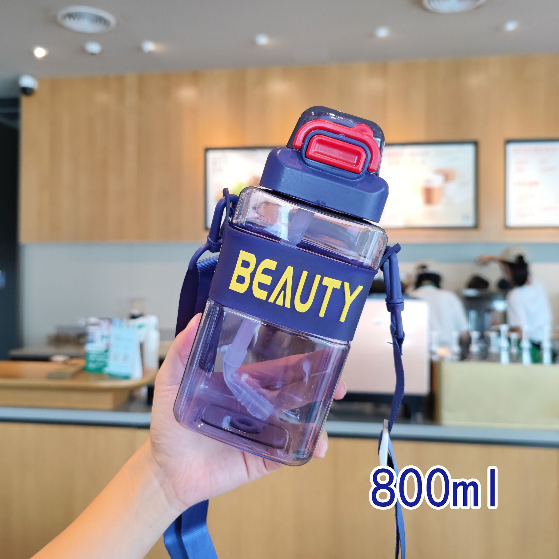 Comercio electrónico transfronterizo nueva paja rectangular para niños taza de agua de plástico portátil Correa crossbody hervidor de agua al por mayor