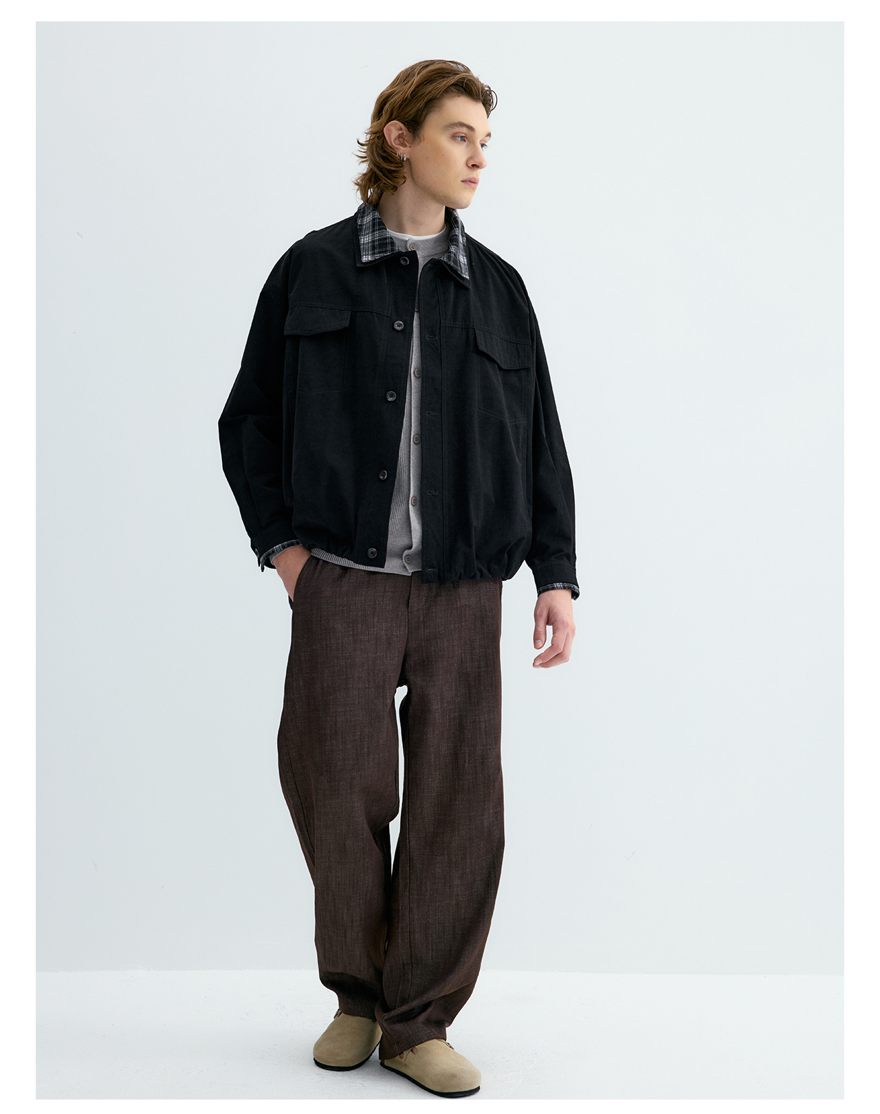 UNF Plaid Layered-Look Oversized Jacket