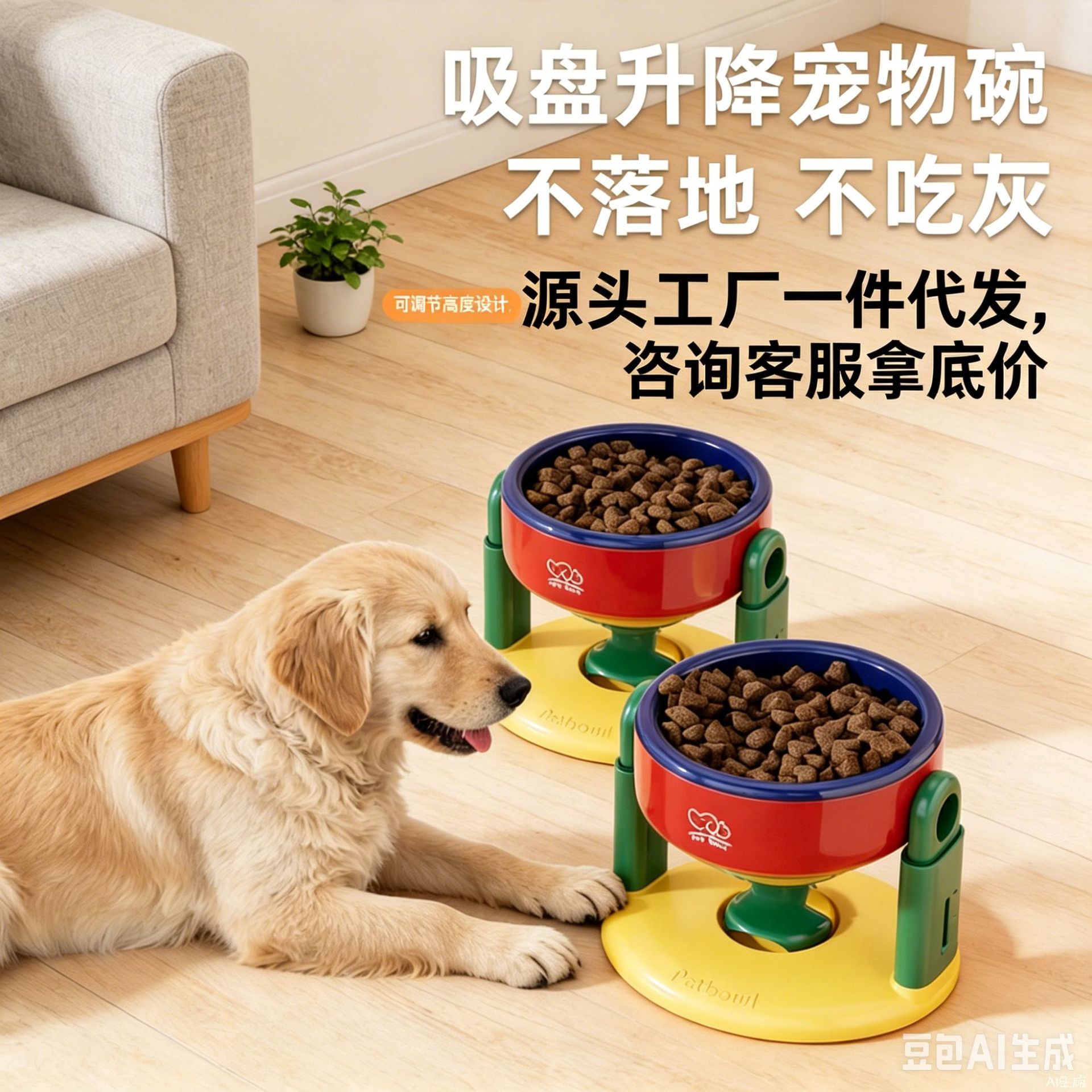 강아지 사료 그릇, 물그릇, 고양이 그릇, 경추 보호를 위한 경사진 높이 조절 그릇, 넘어짐 방지 강아지 그릇, 흡착식 높이 조절 애완동물 그릇