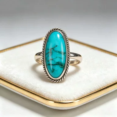 Zihua Cross-Border European and American Style Imitation Turquoise Inlaid Ring, Handmade Vintage European and American Fashion Ring Wholesale Bulk