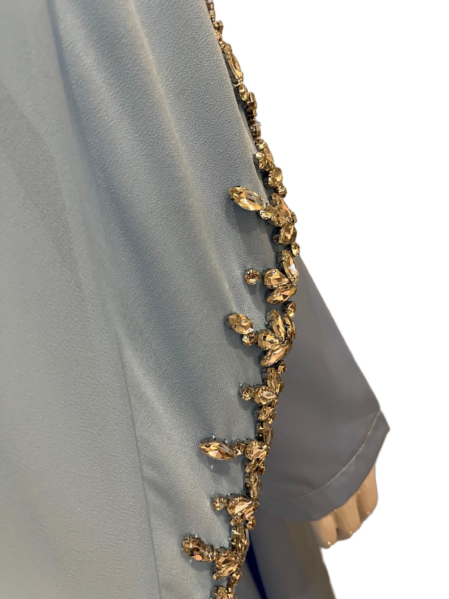 In-stock High-end Light Blue Diamond-embellished Cape Middle Eastern Dress Muslim Luxury Banquet Gown Arabian Robe_ecoleips.com