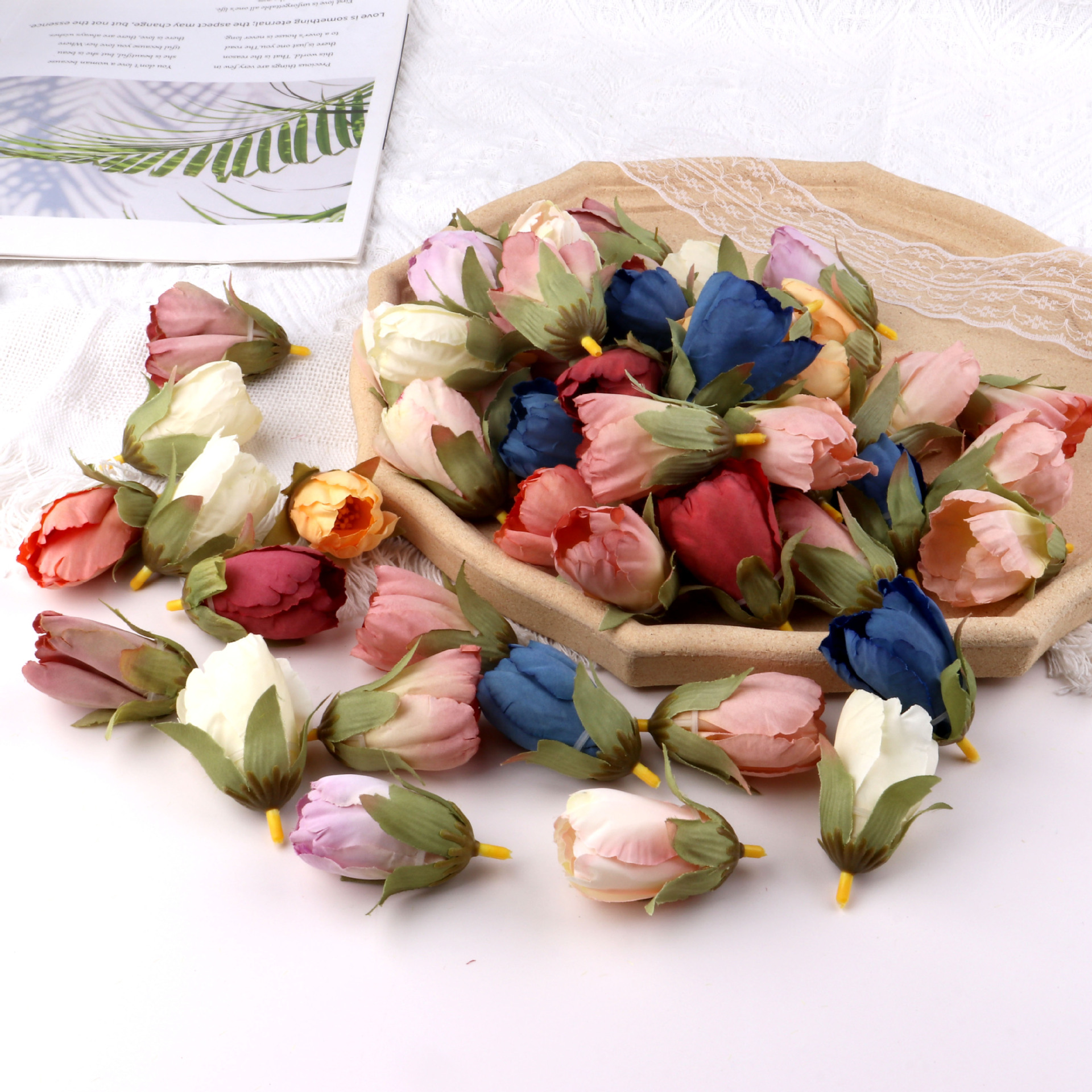 Artificial flower bud artificial flower rose flower head wedding DIY holding flower accessories home decoration background props