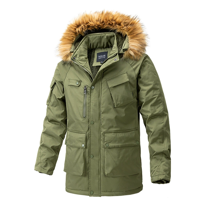 Winter windproof comfortable keep warm trend down jacket with hood for leisure, increased thickness