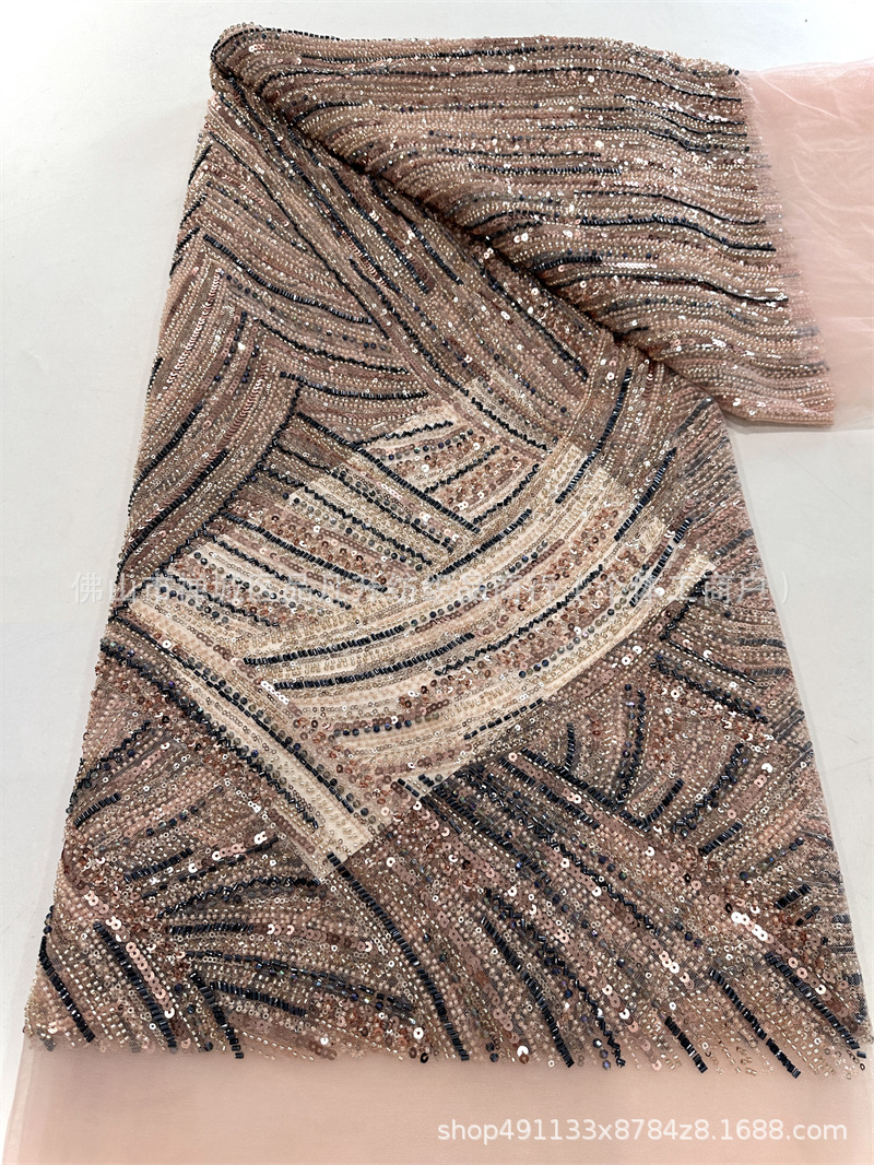 Fabrica de malla de encaje de bordado de cuatro perlas de alta calidad de moda de lujo vestido de cena de dama de moda tela