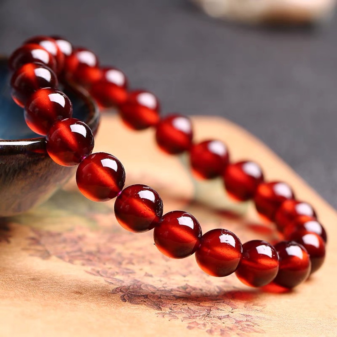 7A Collection natural Brazil Red Garnet Bracelet Orange-red crystal Lap Hand string woman
