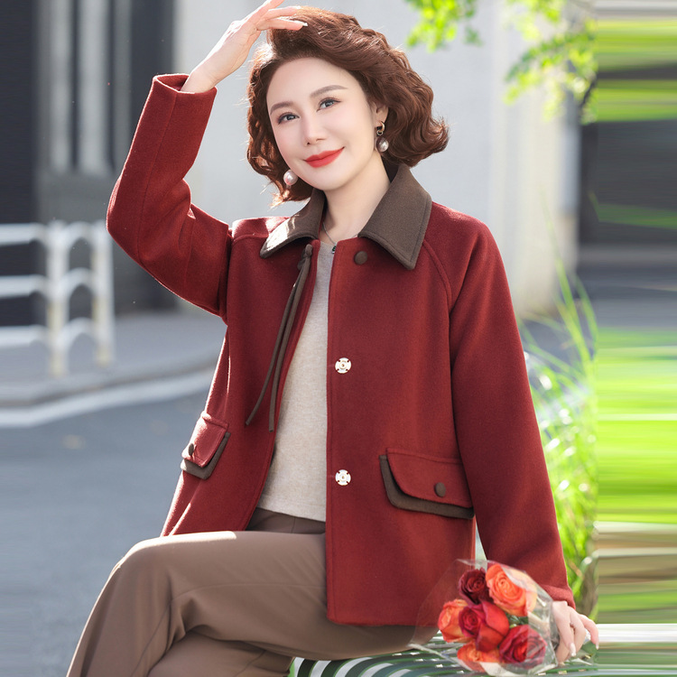 中老年女秋装短款毛呢大衣中年妈妈开衫外套秋冬新款洋气大码上衣|undefined