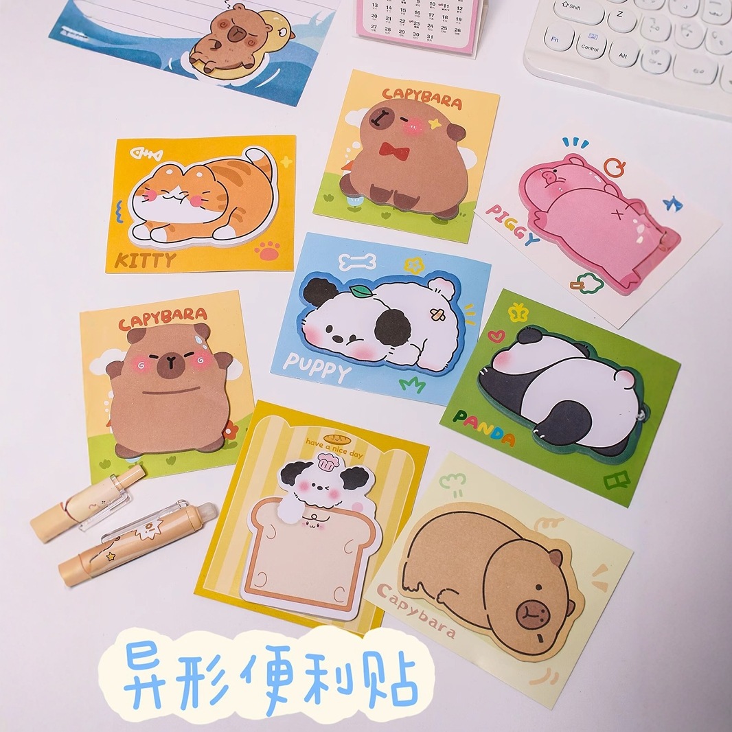 Sticky Kapibara Sticky Notes, High-Looking Animal-Shaped Student Message Notes, Notepad Notes