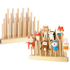 跨境新款木制手偶收纳架玩具手指木偶展示架多格娃娃存储收纳支架