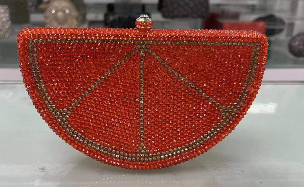Túi clutch nữ đính kim cương thủ công đế bằng dự tiệc — Cuộn tròn đô la/phấn màu chi tiết 19
