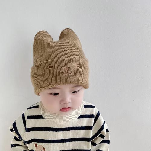 ins Korean baby hat autumn and winter cute bunny knitted woolen hat infant and toddler versatile warm pullover hat