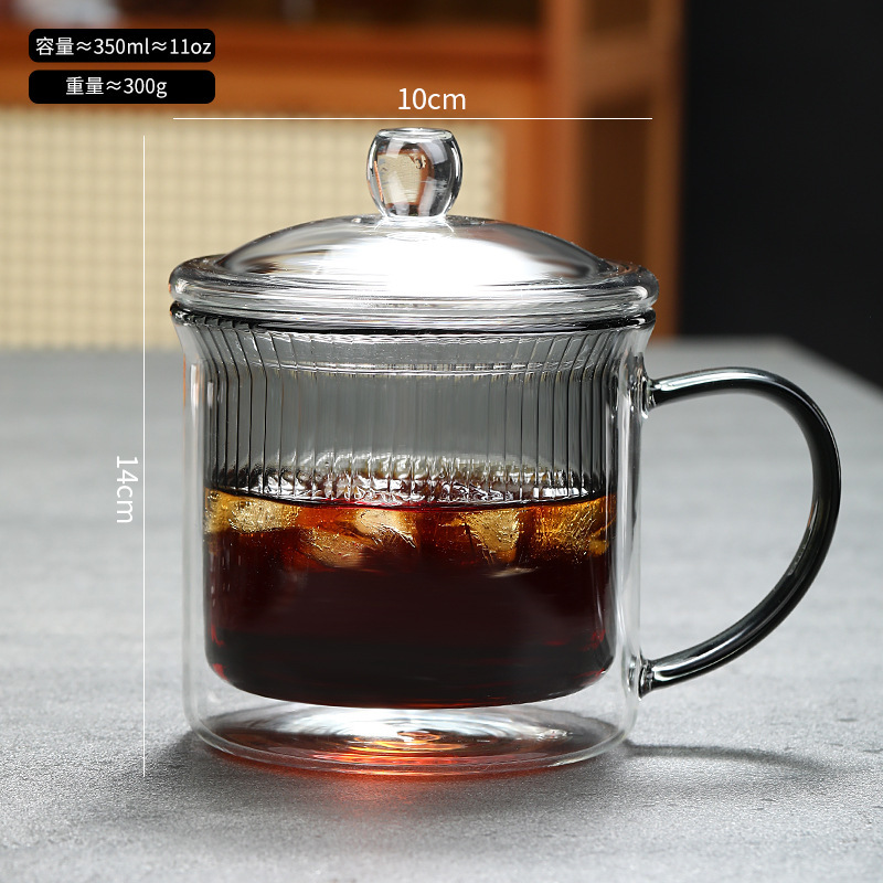 Fabricante al por mayor simple taza de vidrio de doble capa de rayas verticales transparente taza de vidrio resistente a altas temperaturas con mango taza de café de vidrio image 9