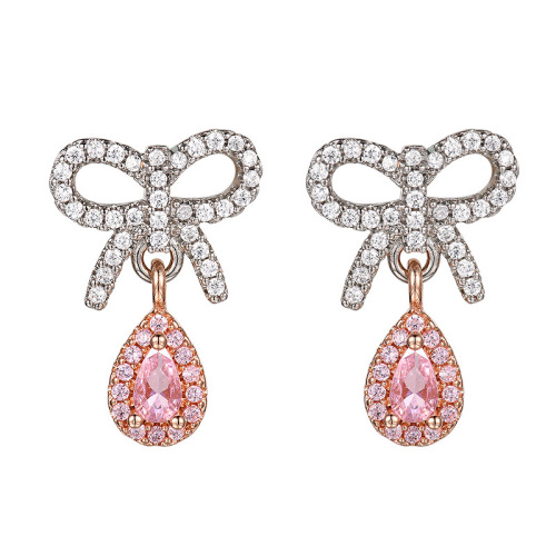 Live supply light luxury temperament bow pink diamond earrings luxury group inlaid water drop color diamond yellow zircon earrings