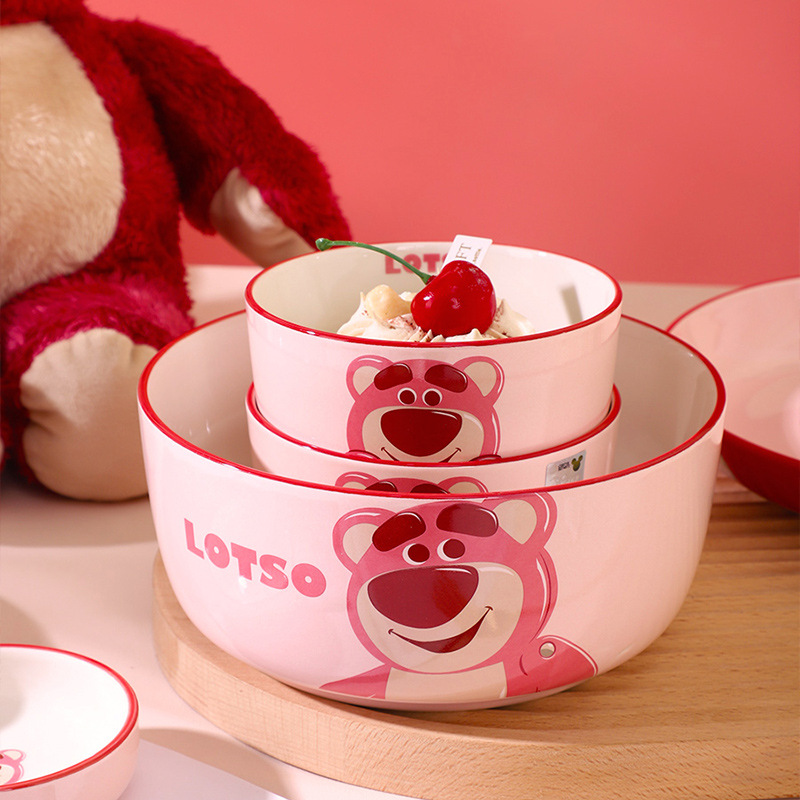 Disney Cartoon ceramics Noodle bowl 7 Strawberry Bear Soup bowl household children Noodle bowl originality Salad Dishes wholesale