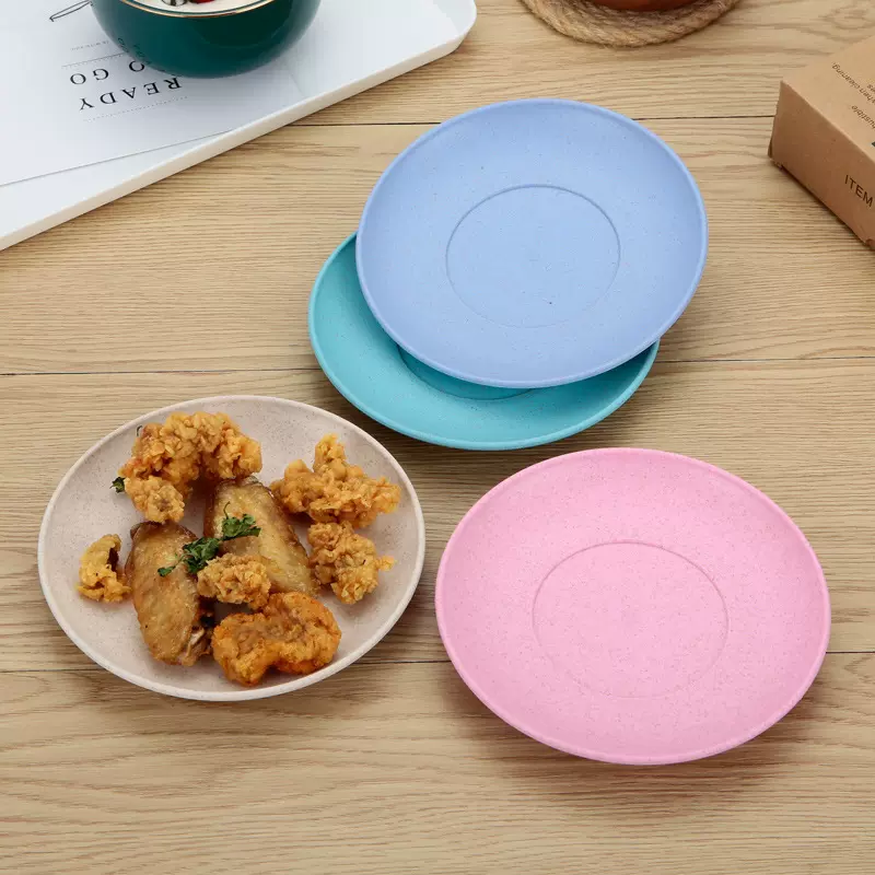 批发日式小麦秸秆餐盘 儿童圆形餐碟水果盘 家用菜盘子礼品盒装