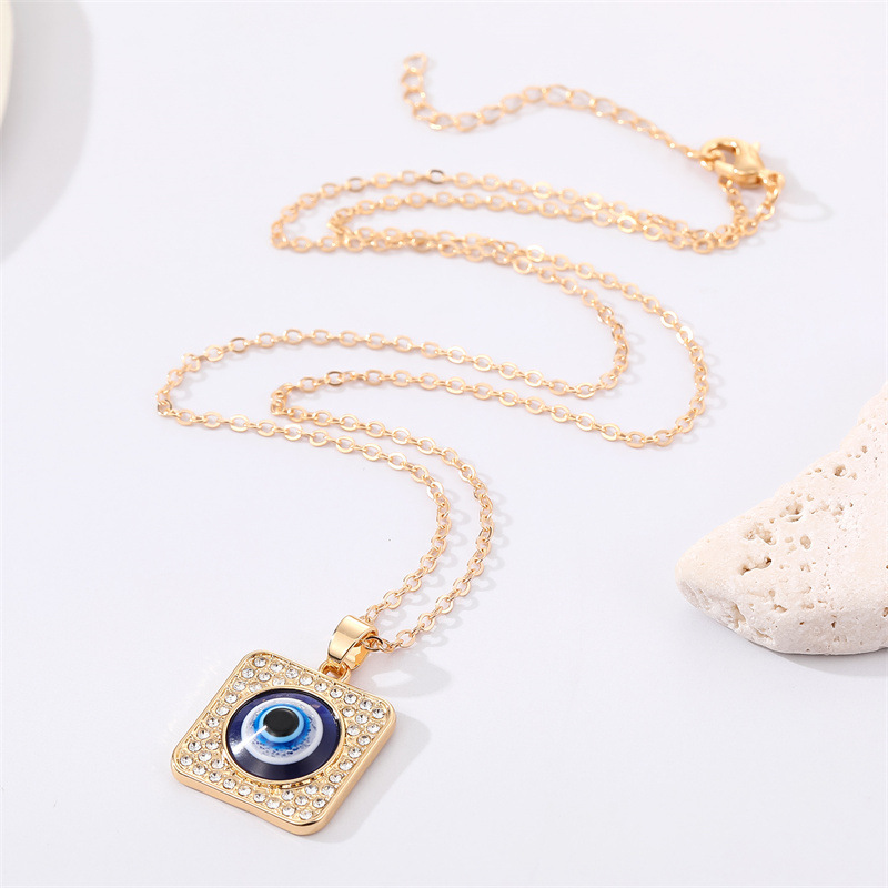 new retro full diamond square blue eye necklace demon eye pendant clavicle chain