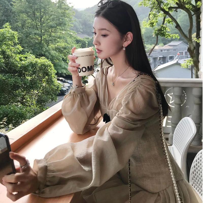 実物在庫ありフレンチライトラグジュアリースプライシングドレス女性用2025夏優しいスタイル美しい痩身ショートスカート|undefined