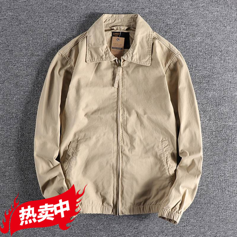 American Style Retro Casual Lapel Jacket Men's Washed Woven Twill Pure Cotton Business Fashion Jacket Top