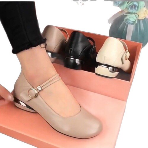 Spring new style shallow cut flat single-layer shoes, women's soft leather and soft sole women's women's round head minococcasin-bean shoes, low-heeled small leather shoes