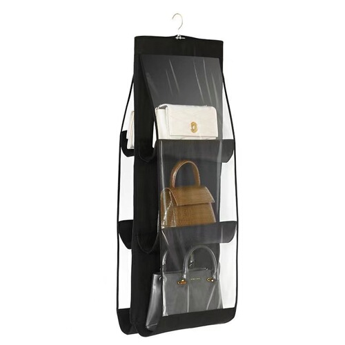 Compartment storage hanging bag non-woven creative wardrobe storage dust bag transparent double-sided hanging storage bag wholesale