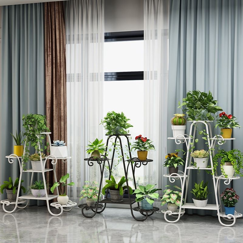 Floral Iron Multi-layer Plant Stand for Home Use, Balcony succulent and pothos pot stand, Simple living room floor standing plant rack