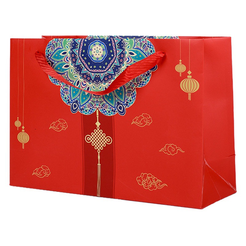 Año nuevo rojo bolsa de regalo festivo creativo estilo étnico bolsa de papel de Navidad Banquete de vacaciones volver bolso de regalo