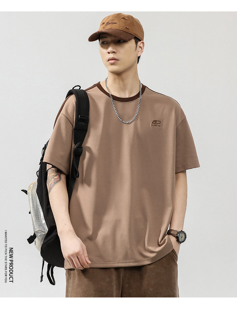 Men's T-shirt Round Neck Loose Patchwork Summer Top For Men_voghion.com