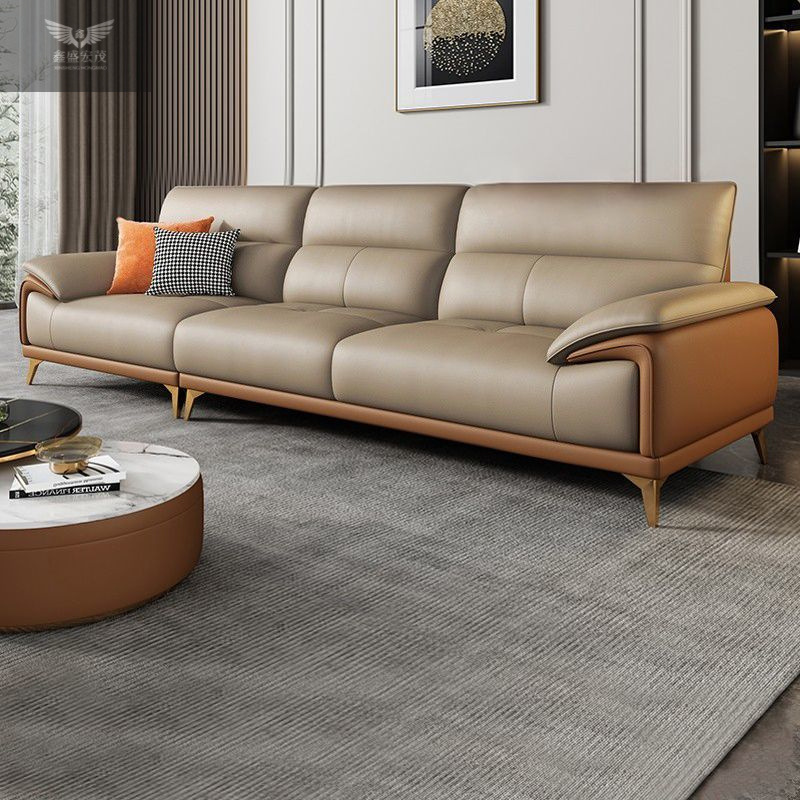 Nuevo sofá de cuero completo sala de estar simple y lujoso moderno de cuero de vaca línea recta de estilo de casa pequeña minimalista italiana