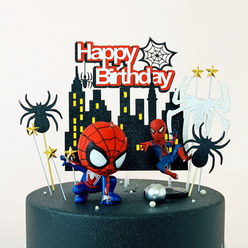 Q version Spider-Man cake decoration three-dimensional black spider baking dress Silver Spider Web cake card