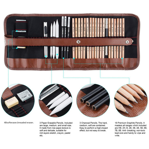 Cross-border Marco 29-piece sketch pencil set for beginners, 18 sketch pencils, tool and mat set