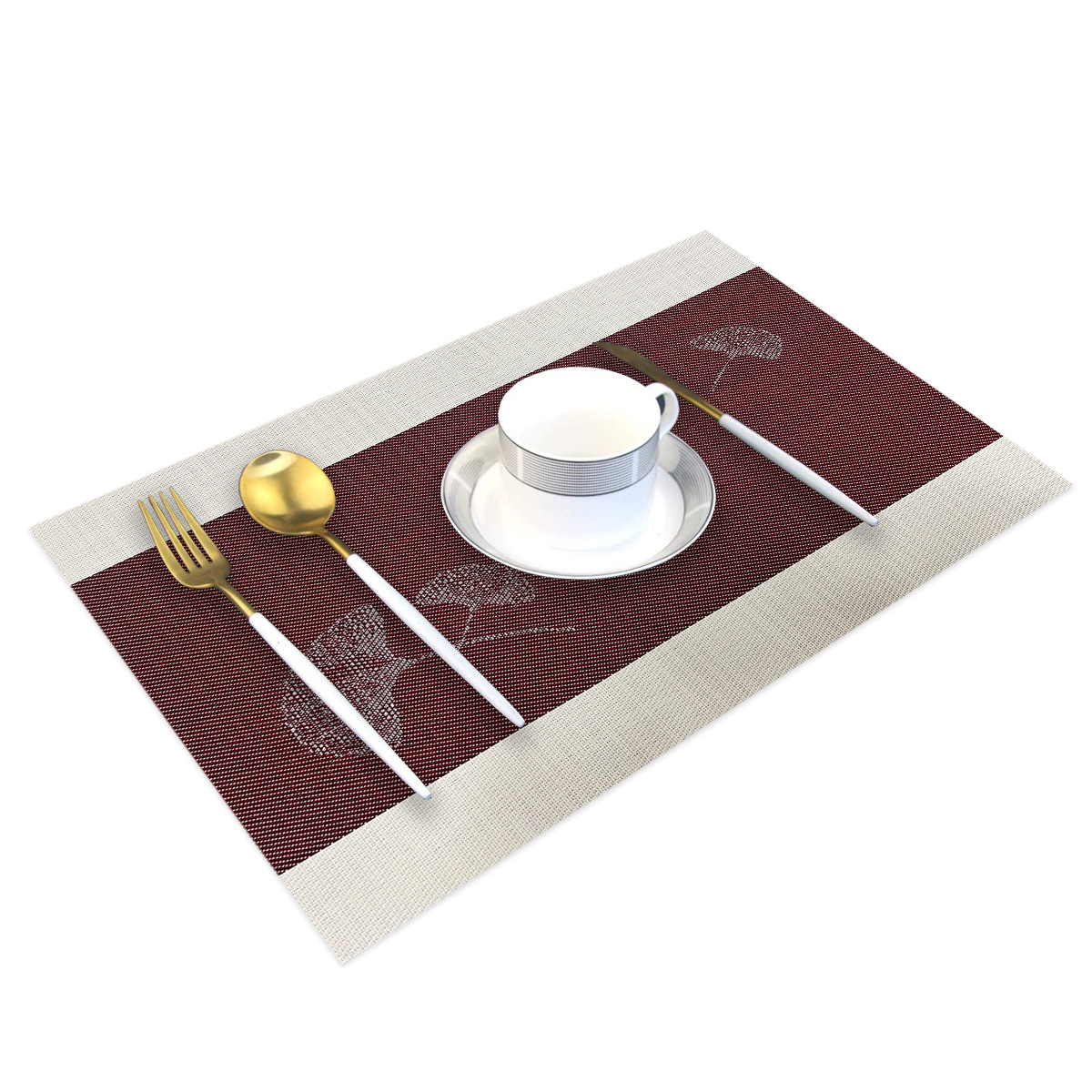 Nuevo Teslin placemat ginkgo jacquard tejido occidental placemat Luz de lujo decorativo Coaster almohadilla de aislamiento térmico impermeable y a prueba de aceite