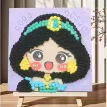 Pintura de bola de pelo Dibujos animados Niños creativos Pegatinas a mano Diy Material hecho a mano Paquete Marco estirado Pintura adhesiva Marco de madera maciza Pintura decorativa