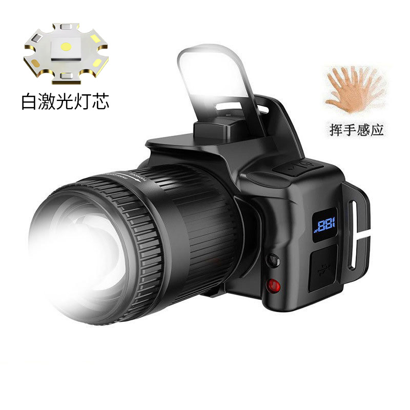 Faros con sensor de luz fuerte transfronterizos LED de larga duración de batería, zoom giratorio, luz de pesca para exteriores, luz de pesca multifuncional de emergencia