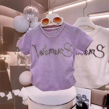 女童时尚百搭T恤2025夏季新款中大儿童洋气韩版字母短袖潮流上衣